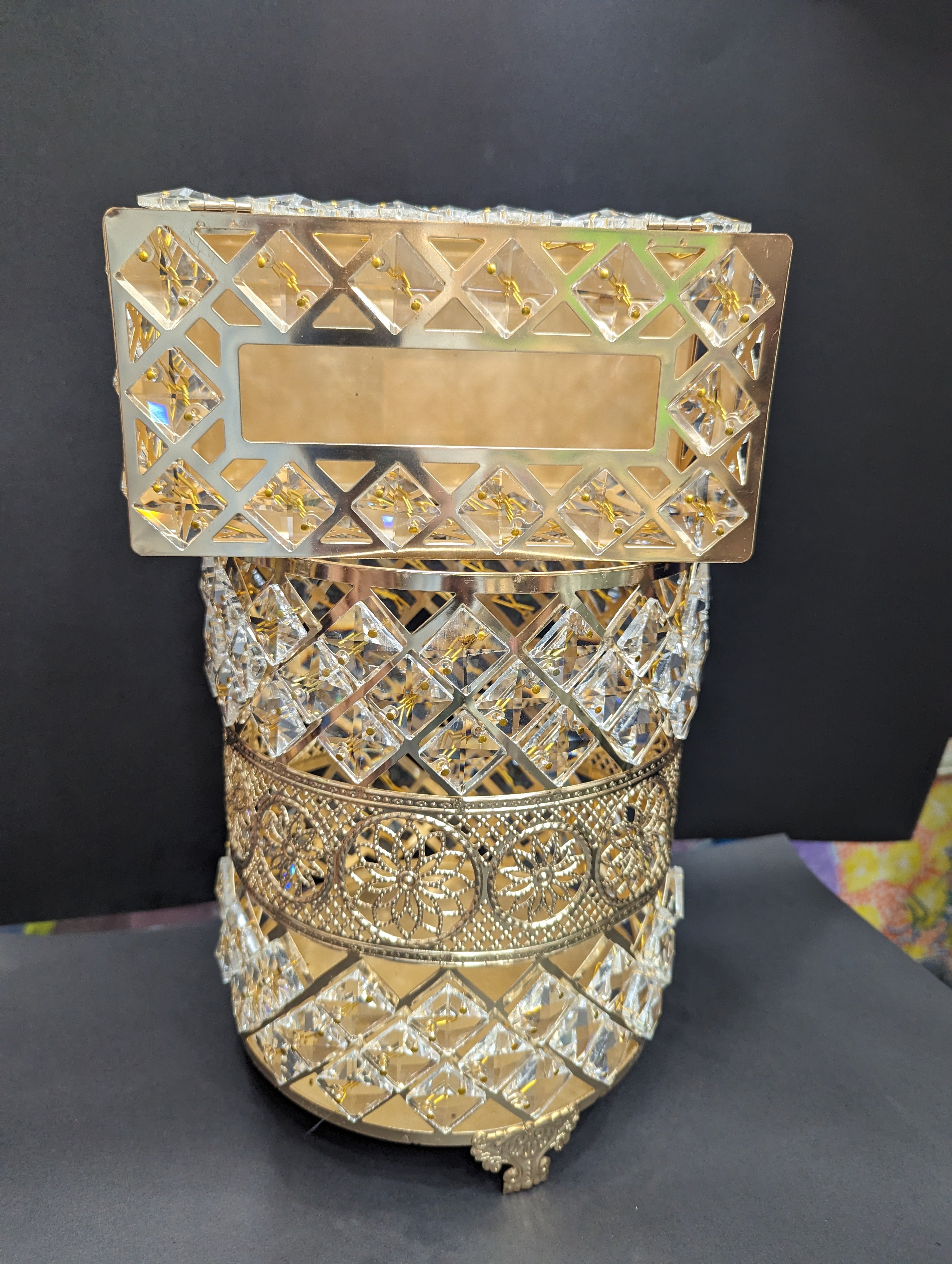 Luxurious Crystal and Gold Tissue Box and Dustbin