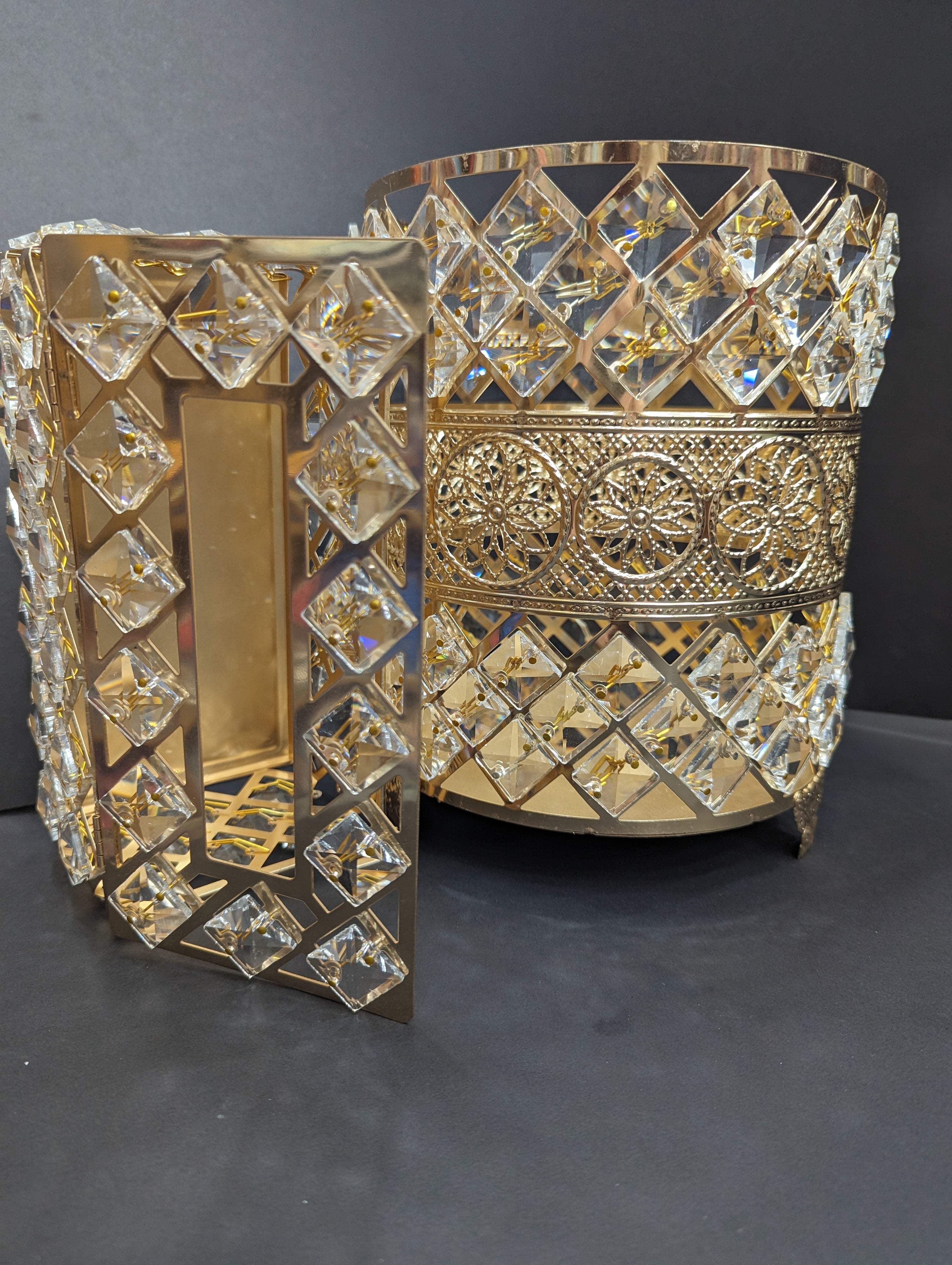 Luxurious Crystal and Gold Tissue Box and Dustbin